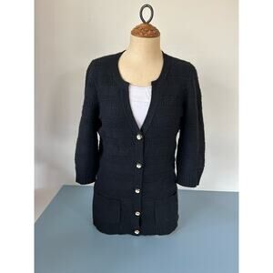 Juicy Couture womens cardigan black size L buttons wool three quarter sleeve